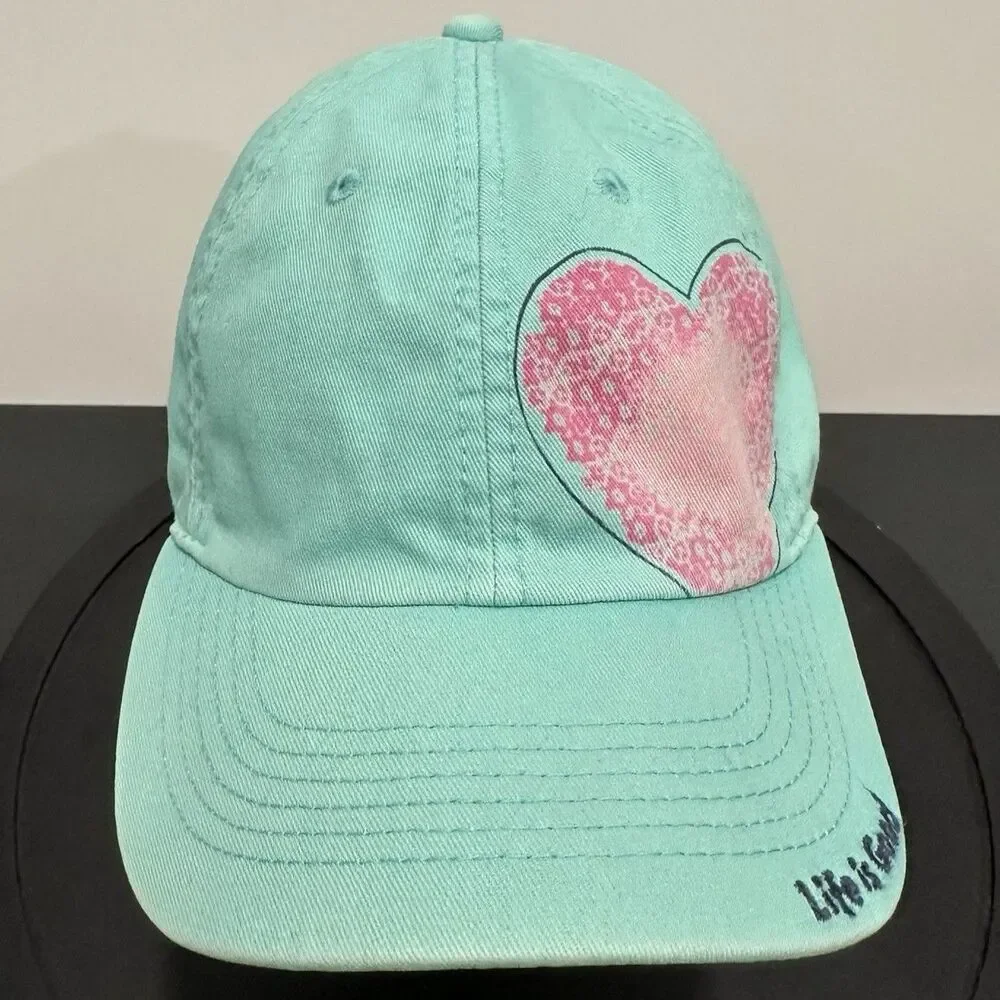 Life is Good Hat Adjustable Teal Chill Ball Cap Heart Hat Womens Strapback